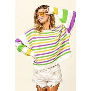 BOUTIQUE ITEM NWT Striped Mardi Gras Colors Comfy Sweater